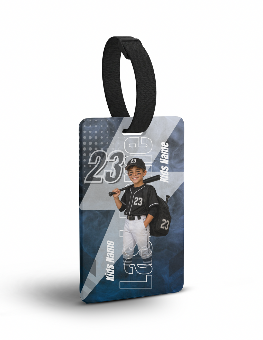 Custom Last Name Sports Tag | Personalized Photo Bag Tag with Jersey Number